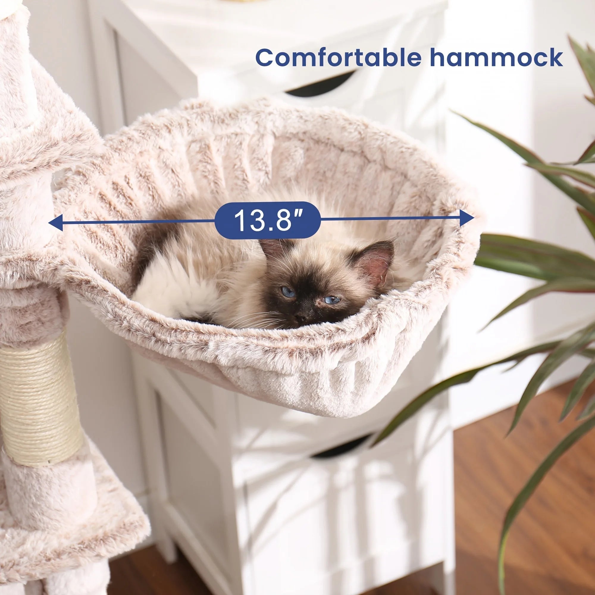 Cat tree with three spacious condos, perfect for big cats to rest, hide, and play comfortably.