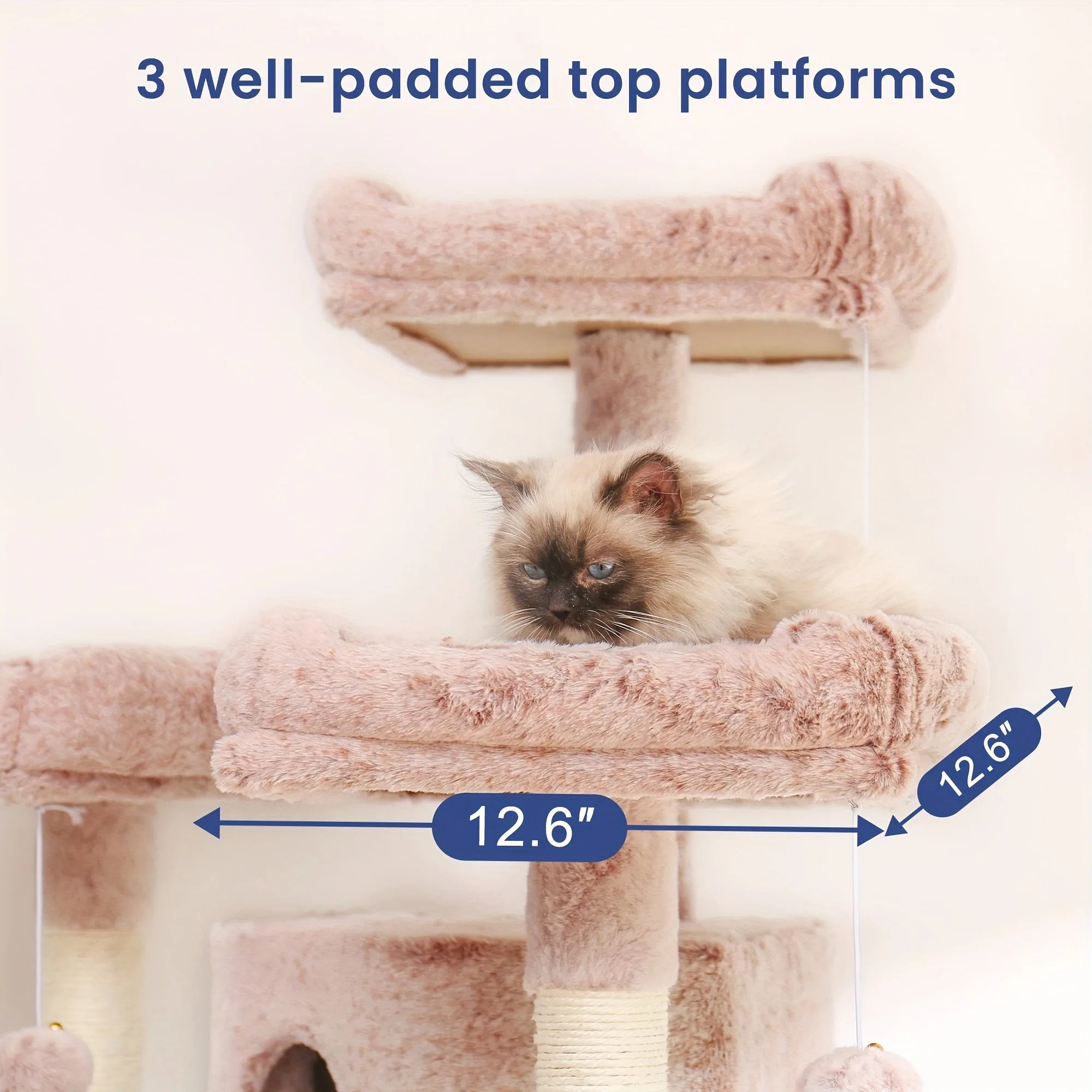 Reasonable structural design cat tree, easy for big cats to jump, climb, and explore multiple levels.