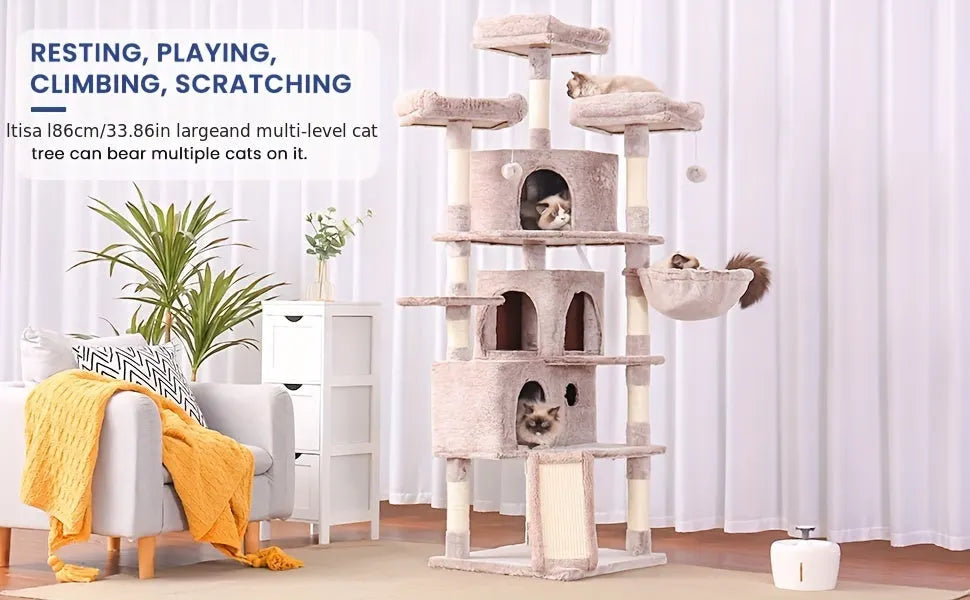 large multi-level cat tree for resting, playing, climbing, and scratching, ideal for big cats and multiple pets