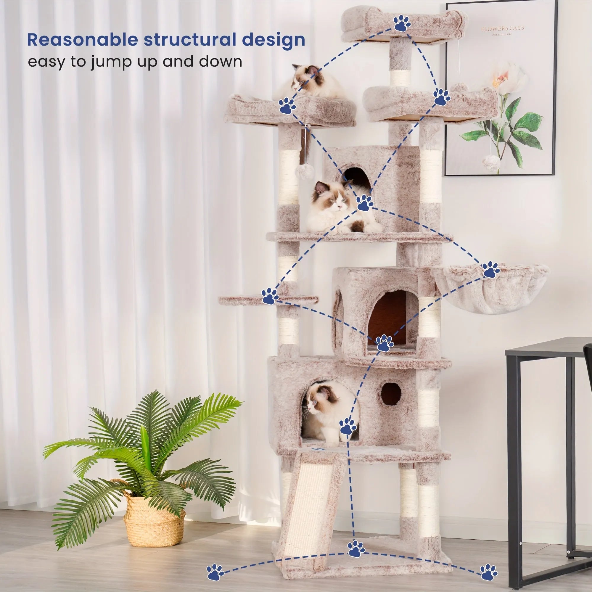 Hey-brothers multi-level cat tree designed for homes with multiple big cats, providing condos and perches.