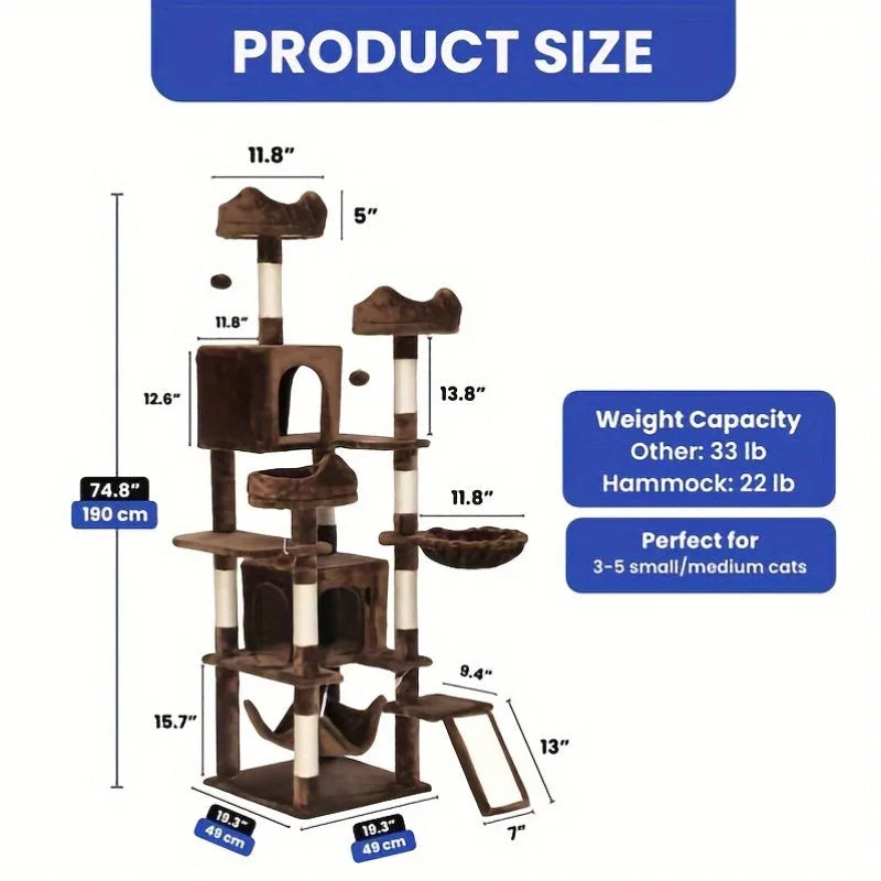 Cat Tree With Hammock dimensions and features, perfect for 3-5 small or medium cats