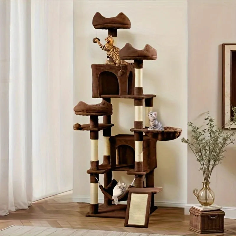 Cat Tree With Hammock featuring multiple platforms, cozy compartments, and scratching posts for playful cats