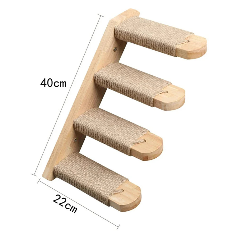 Cat wall ladder with sisal-wrapped steps, perfect for climbing and scratching.