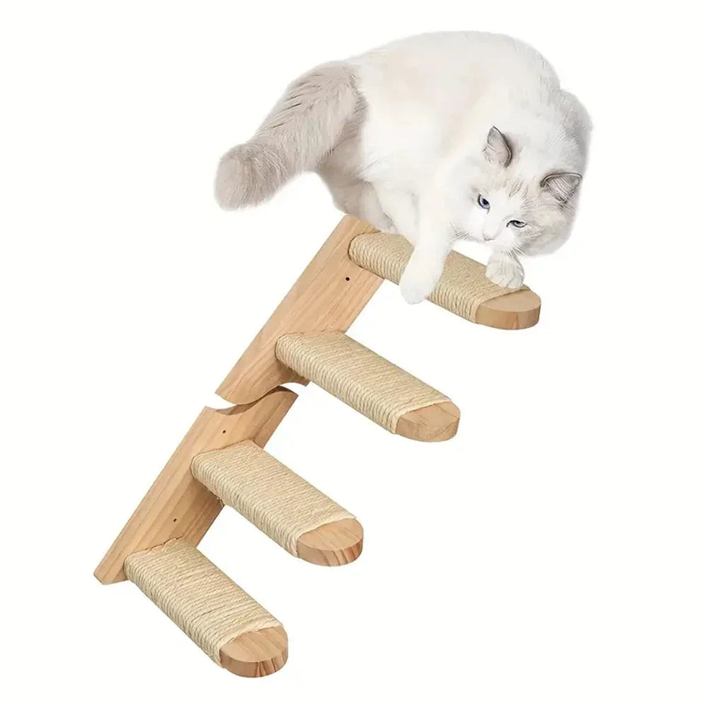 Cat wall ladder with sisal-wrapped steps, perfect for climbing and playing.