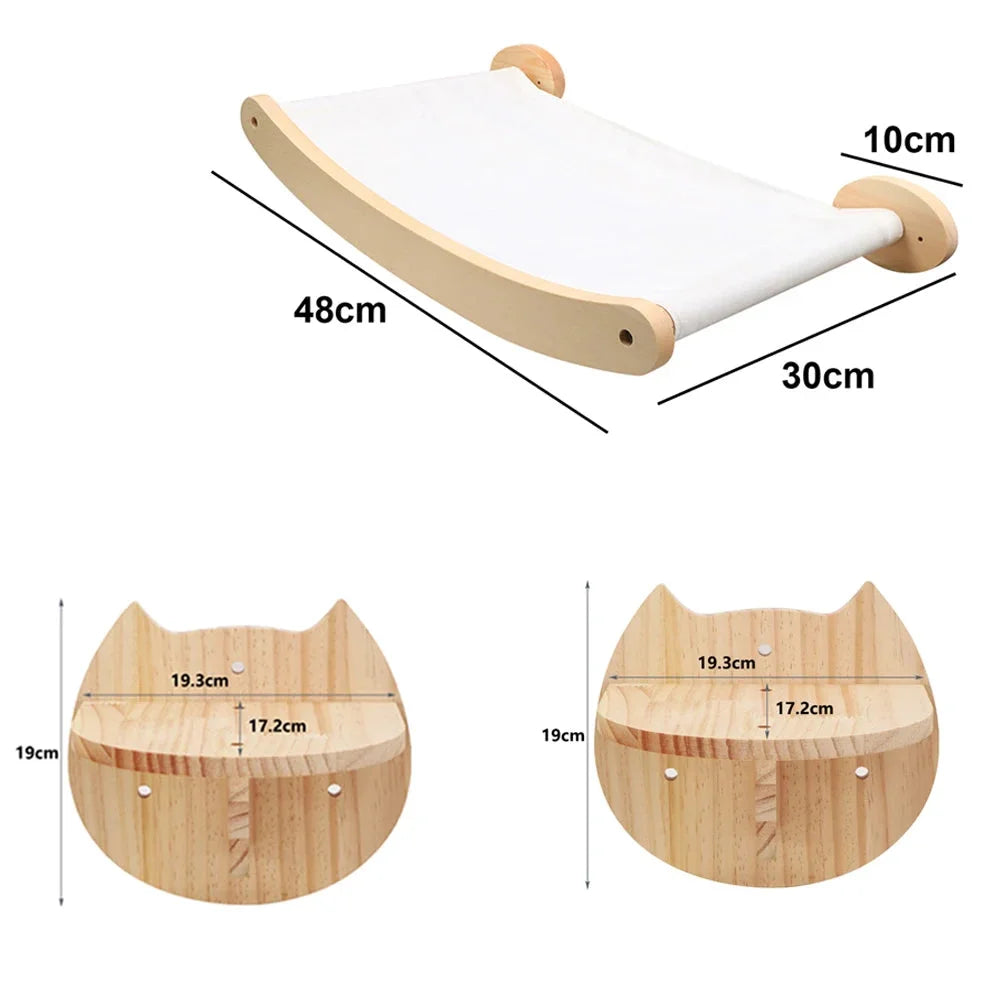 Wall-mounted climbing board with sisal pads for scratching and climbing cats.
