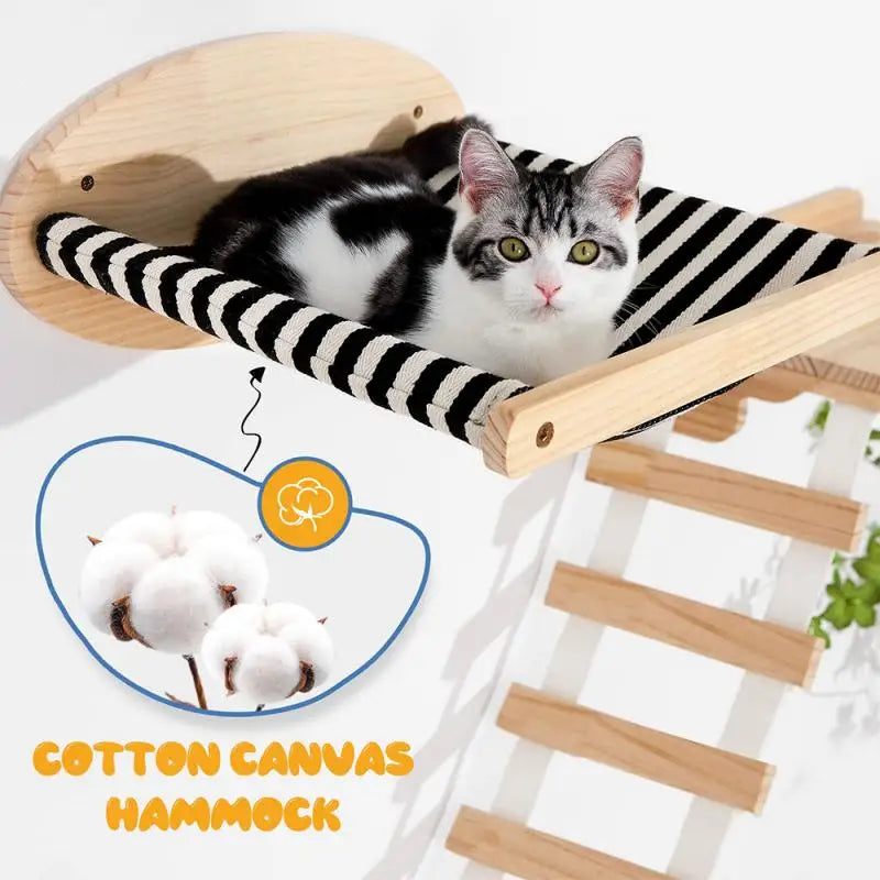 Cotton canvas hammock for wall-mounted cat shelves, offering a comfortable resting spot for cats.