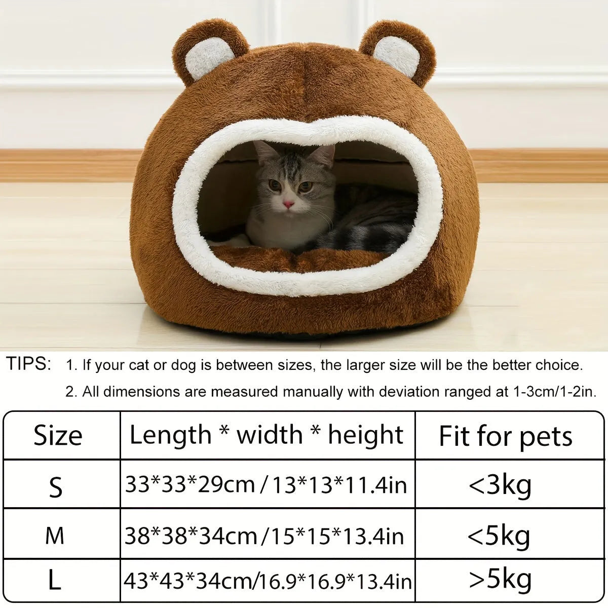 Bear-shaped warm cat bed with a cozy interior and soft plush material.