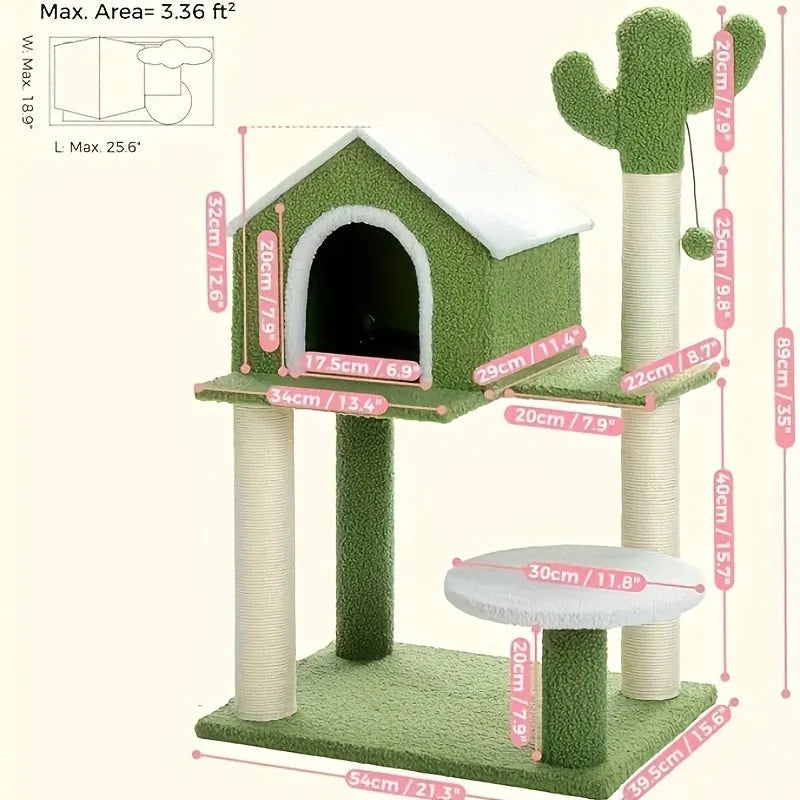  Perfectly balanced Cactus Cat Tree with a sturdy base and heavy-duty construction for ultimate safety."

