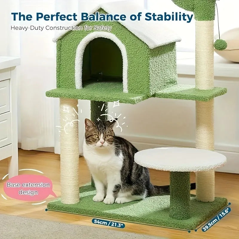 Perfectly balanced Cactus Cat Tree with a sturdy base and heavy-duty construction for ultimate safety."