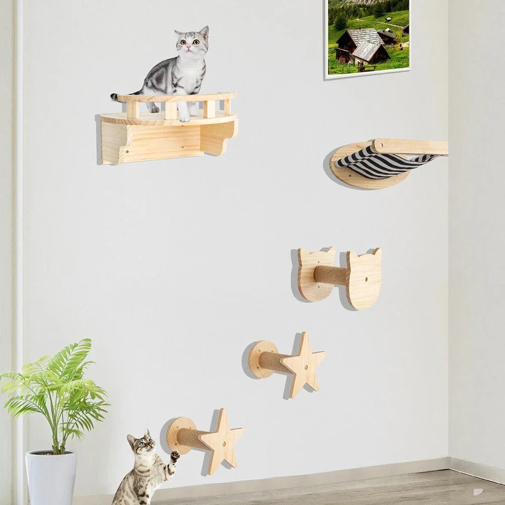 Decorative cat wall climbing set with star-shaped steps and platforms