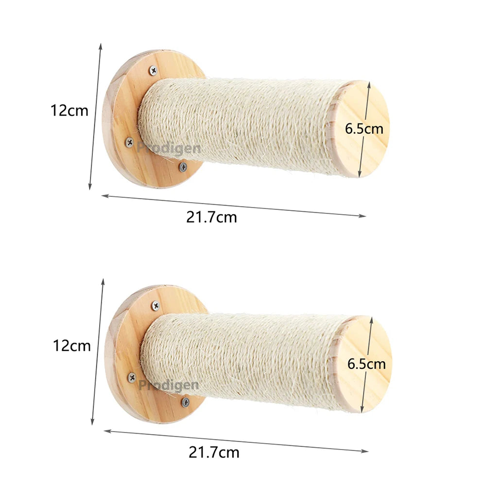 Double wall-mounted scratching posts for cat wall climb activities