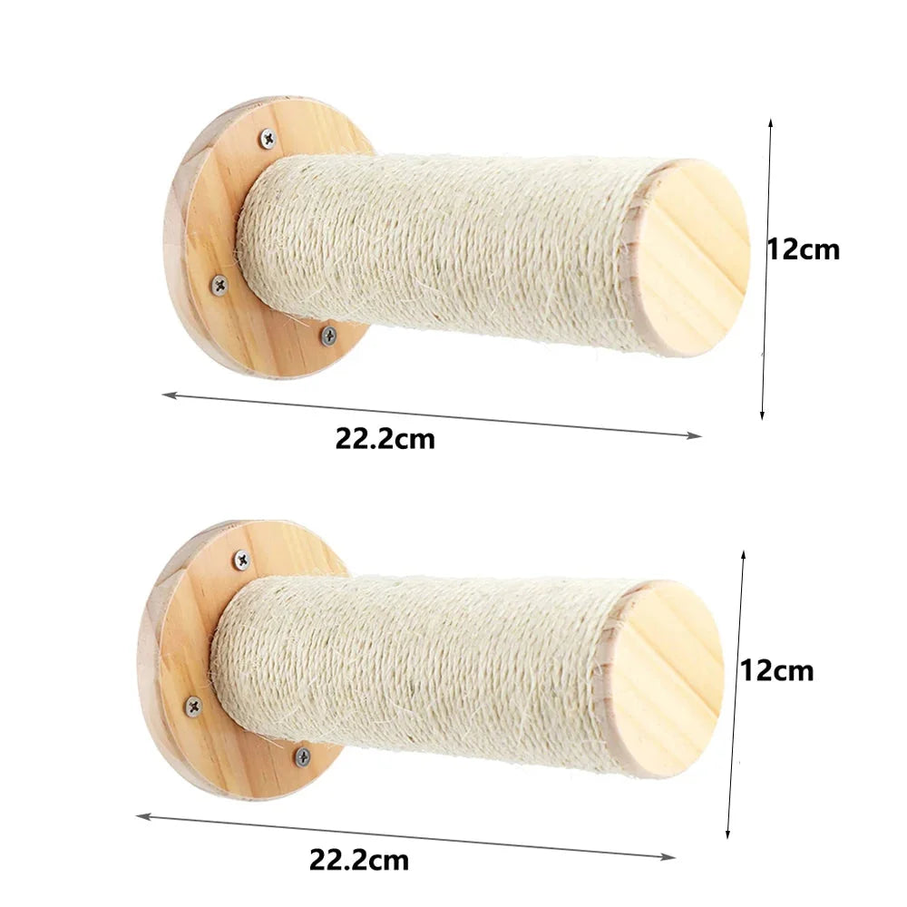 Pair of wall-mounted scratching posts with sisal wrap, ideal for climbing and scratch training.