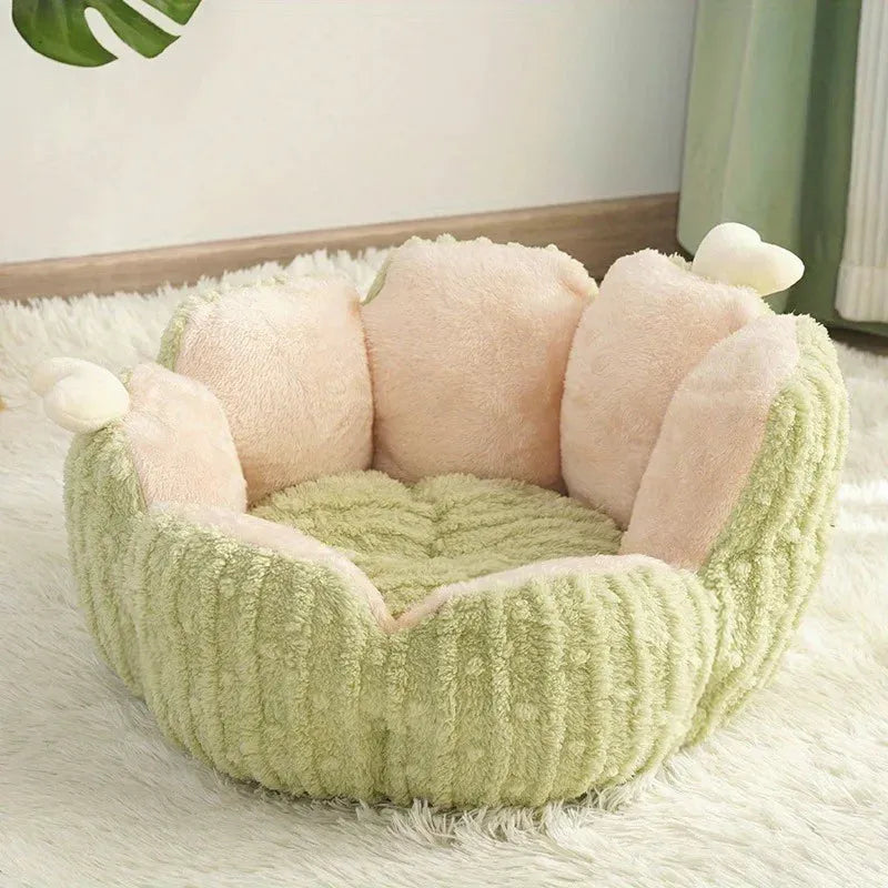 A stylish green and pink soft cat bed designed for maximum comfort, an ideal bedding for cats