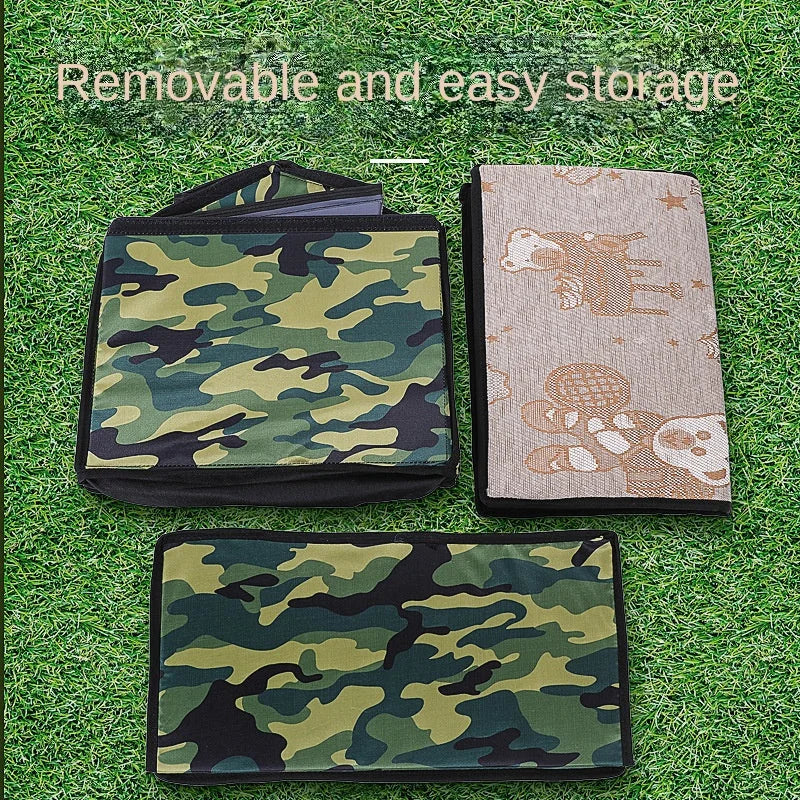 Foldable and easy-to-store top-rated outdoor cat house parts in camouflage and neutral patterns.