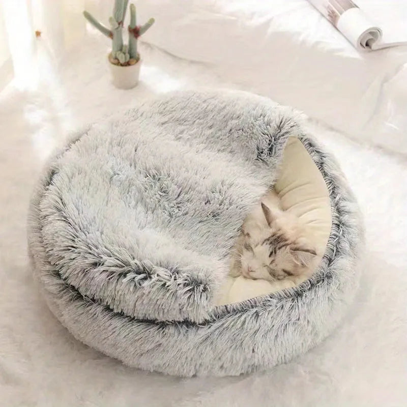 A cozy and fluffy cat bed providing a snug sleeping nook for your feline friend, ideal for comfort and relaxation.