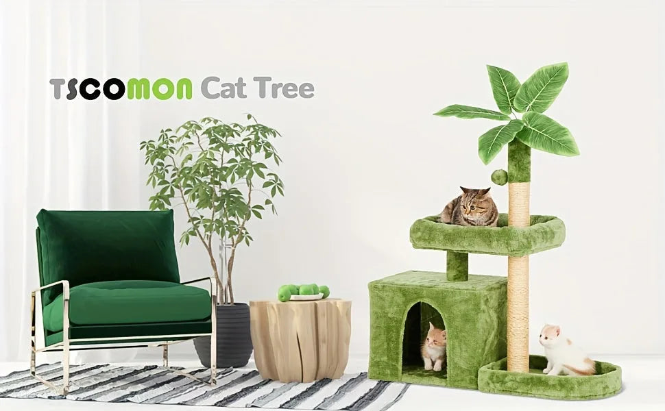 Cat Scratch Tower in a stylish living room setting with palm tree design for cats