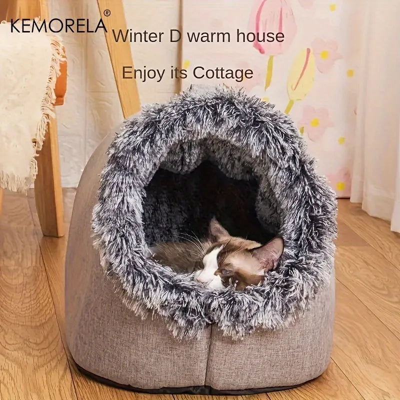 Grey medium-sized heated cat bed, suitable for small to medium cats seeking warmth and comfort.