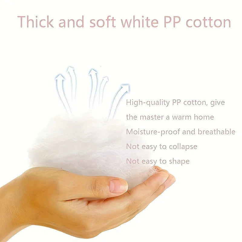 Soft and thick white PP cotton used in cat beds for moisture-proof, breathable, and durable comfort. Cute Cat Beds filled with premium materials.