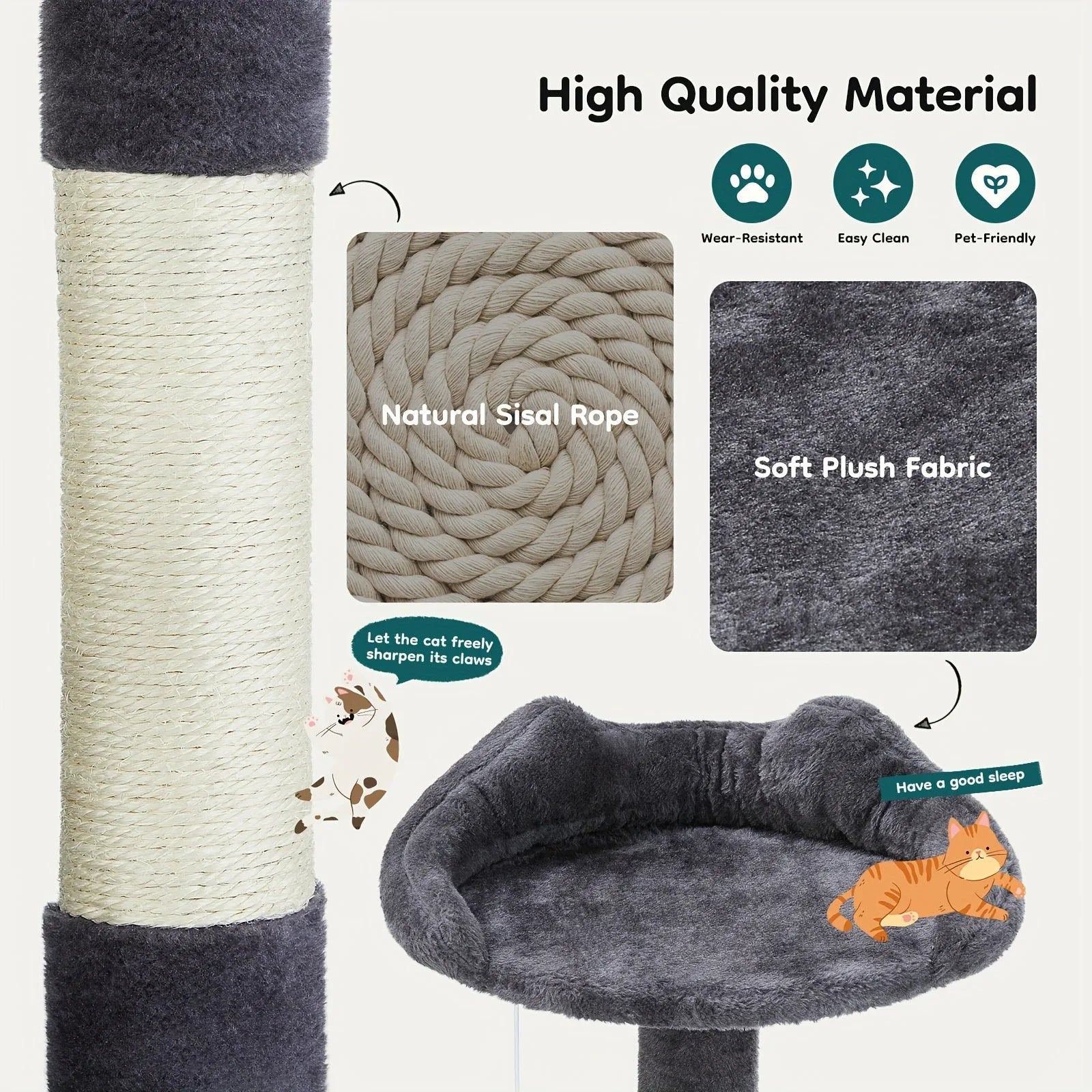 High-quality material cat tree with natural sisal rope and plush fabric, perfect for cats and Christmas trees setup.