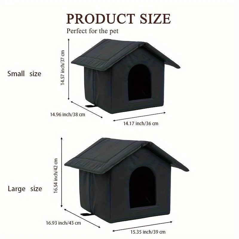 Size options for insulated cat houses for winter, available in small and large dimensions.