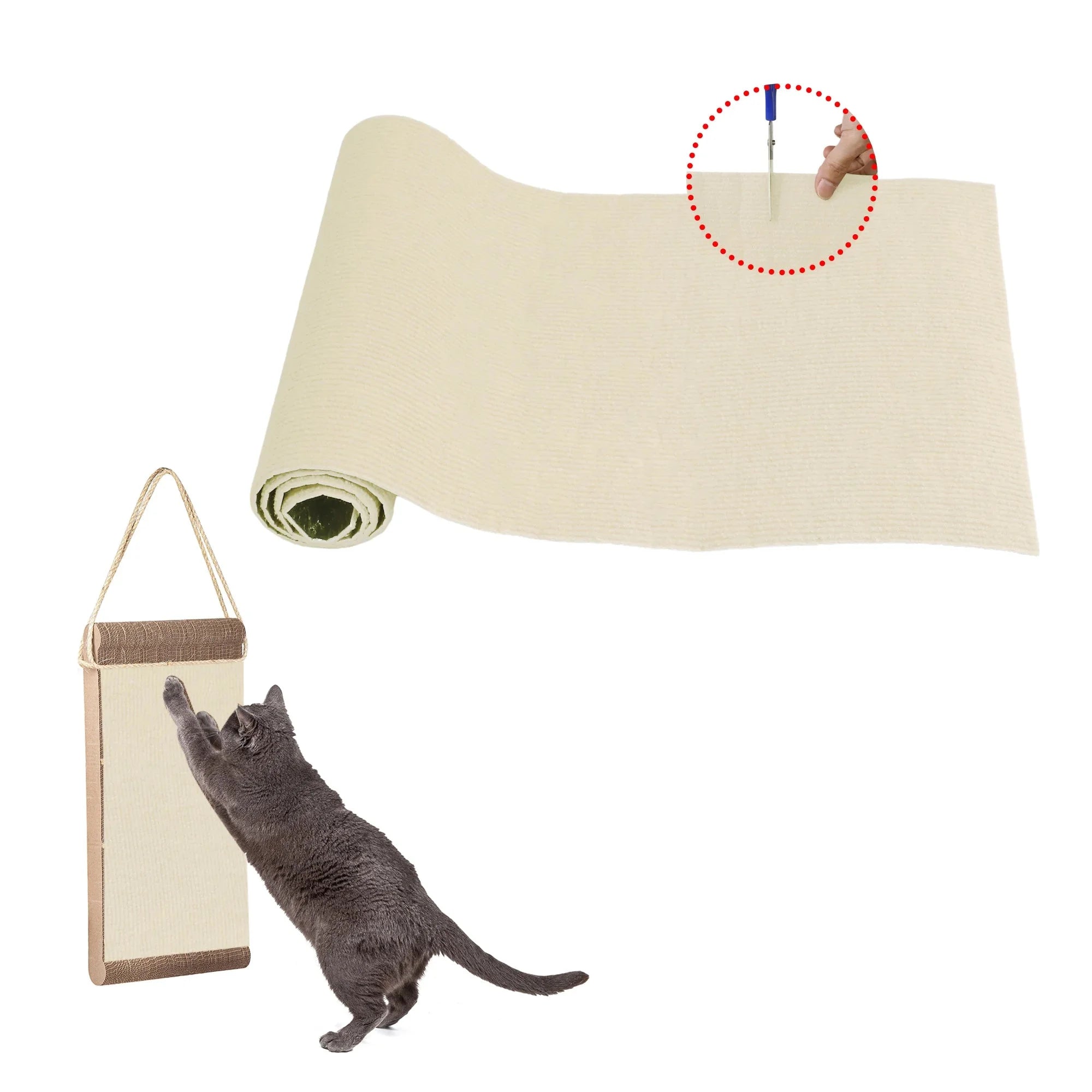 An ivory cat scratching pad for walls, providing a climbing and scratching surface for active cats.