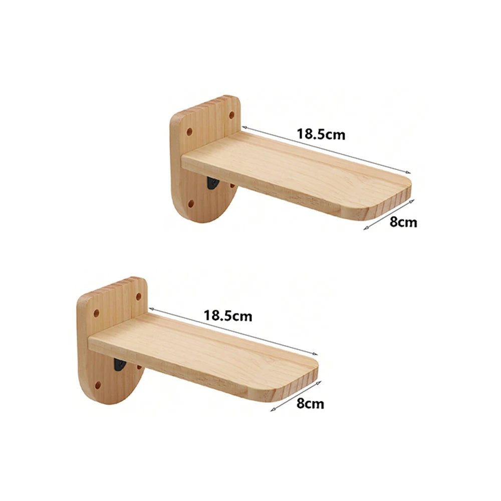 Mini wall-mounted wooden shelves for wall climb systems for cats.