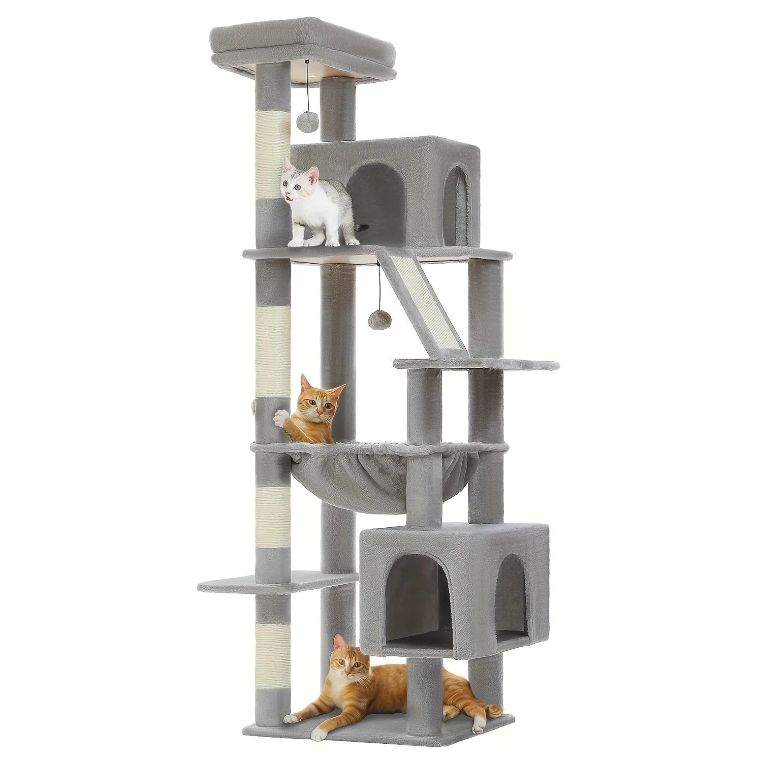 best cat tree designed for multiple cats, showcasing kittens enjoying different levels and features like a hammock and scratching posts.