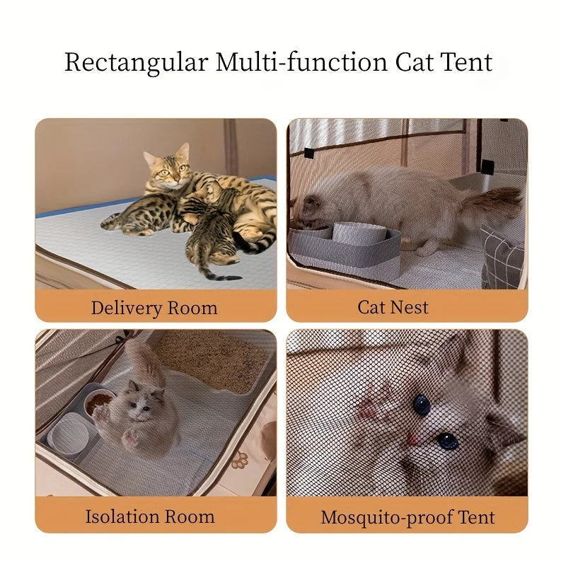 Multifunctional cage for cats featuring spaces for nesting, isolation, and mosquito-proof design.