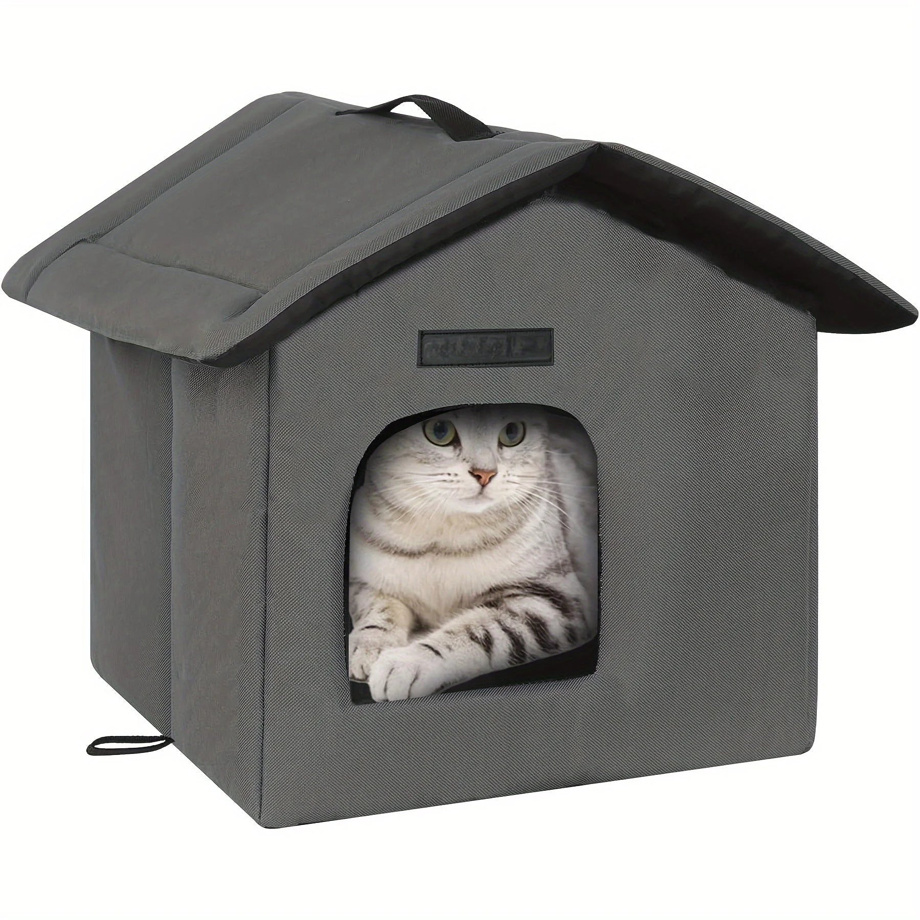 Gray outdoor cat house with heat, featuring a sleek waterproof design, perfect for providing warmth and shelter for cats