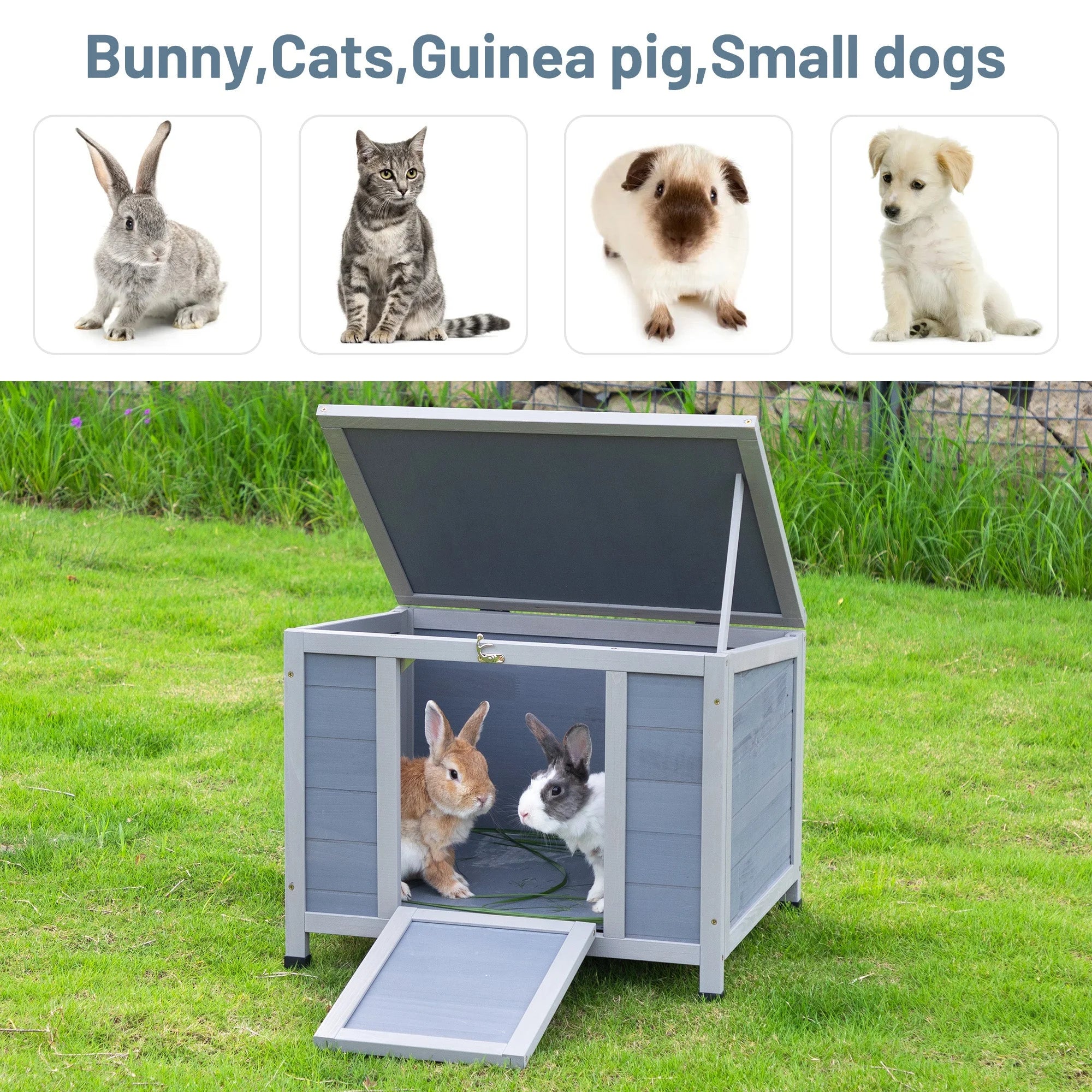 Outdoor insulated cat house designed for bunnies, cats, guinea pigs, and small dogs