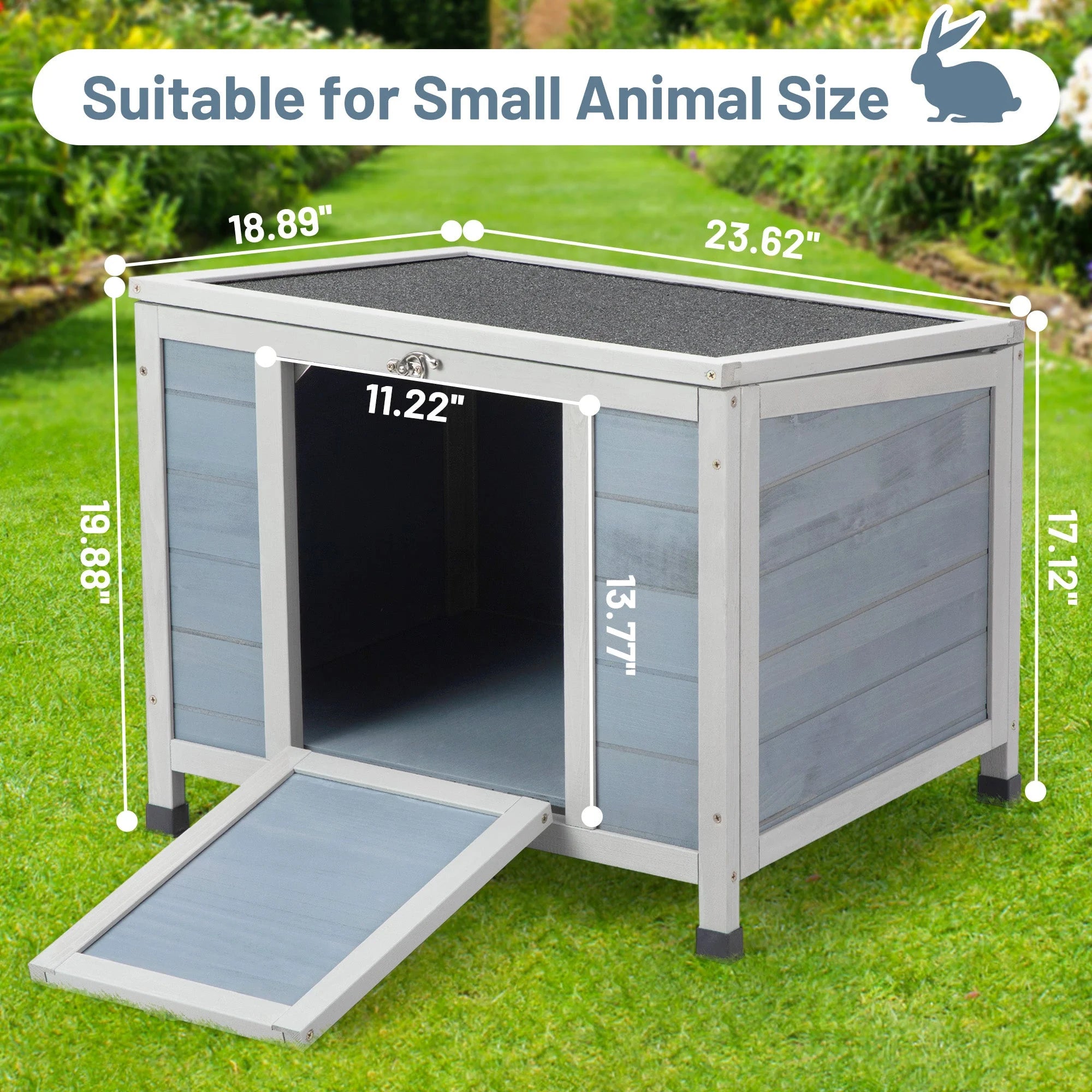 Size and suitability details for the outdoor insulated cat house, ideal for small animals