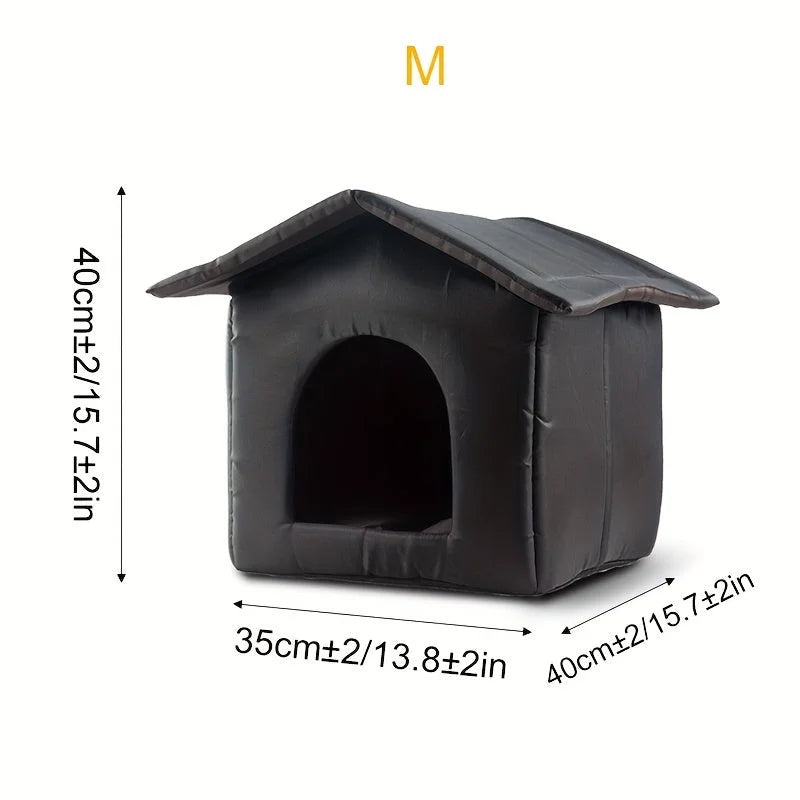 Medium outdoor shelter for stray cats with labeled dimensions for size reference