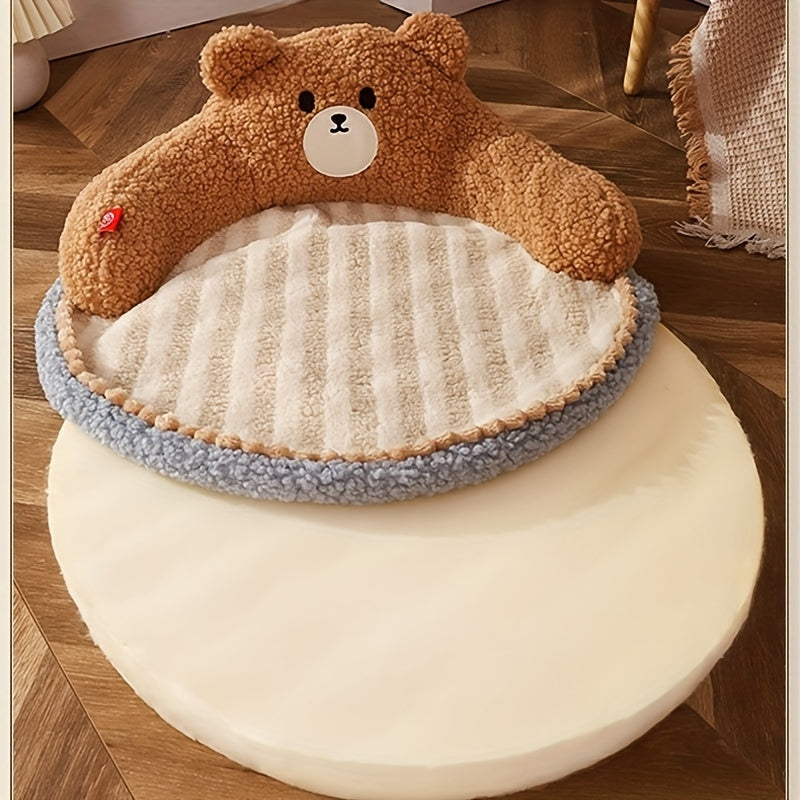 A detailed view of the removable cushion from a teddy bear-themed cat bed, designed for outdoor cat bed functionality and easy cleaning.