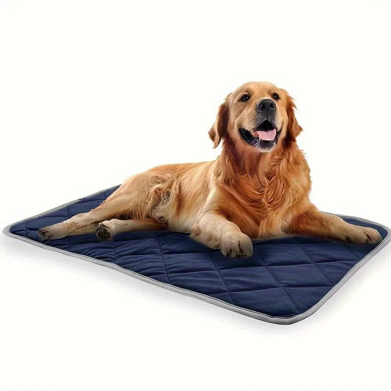 Golden Retriever enjoying a self-warming cat bed, showcasing its spacious and comfortable design.