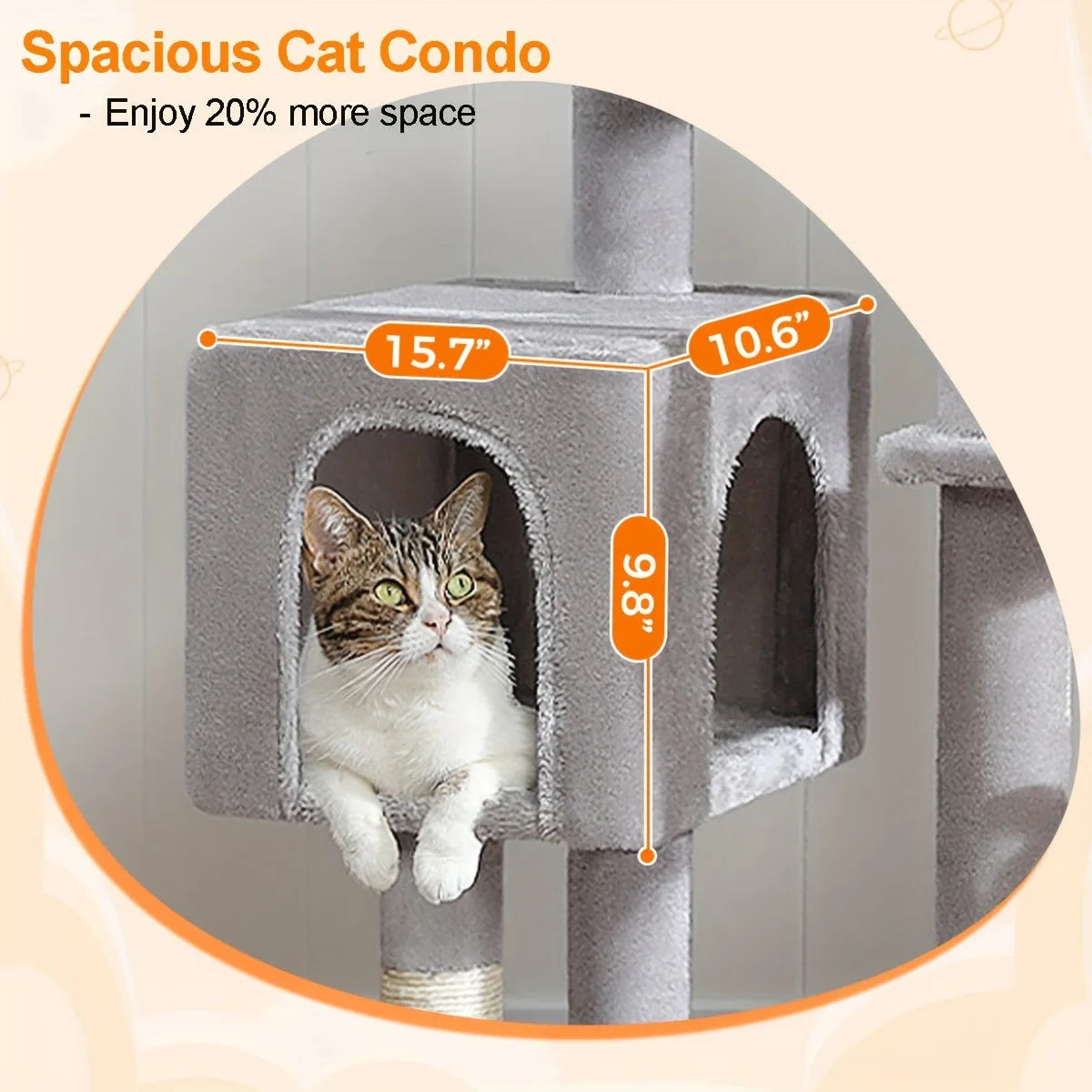 Spacious cat condo with dimensions of 15.7" x 10.6" x 9.8", offering 20% more space for your cats.