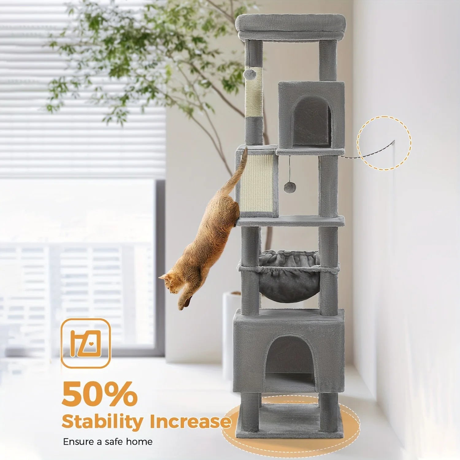 Best cat tree with enhanced stability, 50% more secure design, ensuring a safe climbing experience for your cats.