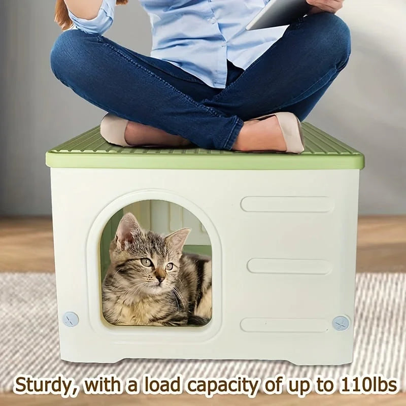 Stackable plastic cat houses providing a comfortable and space-saving resting place for cats