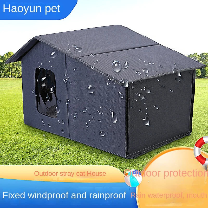 Waterproof gray top-rated outdoor cat house with rainproof protection for outdoor cats.