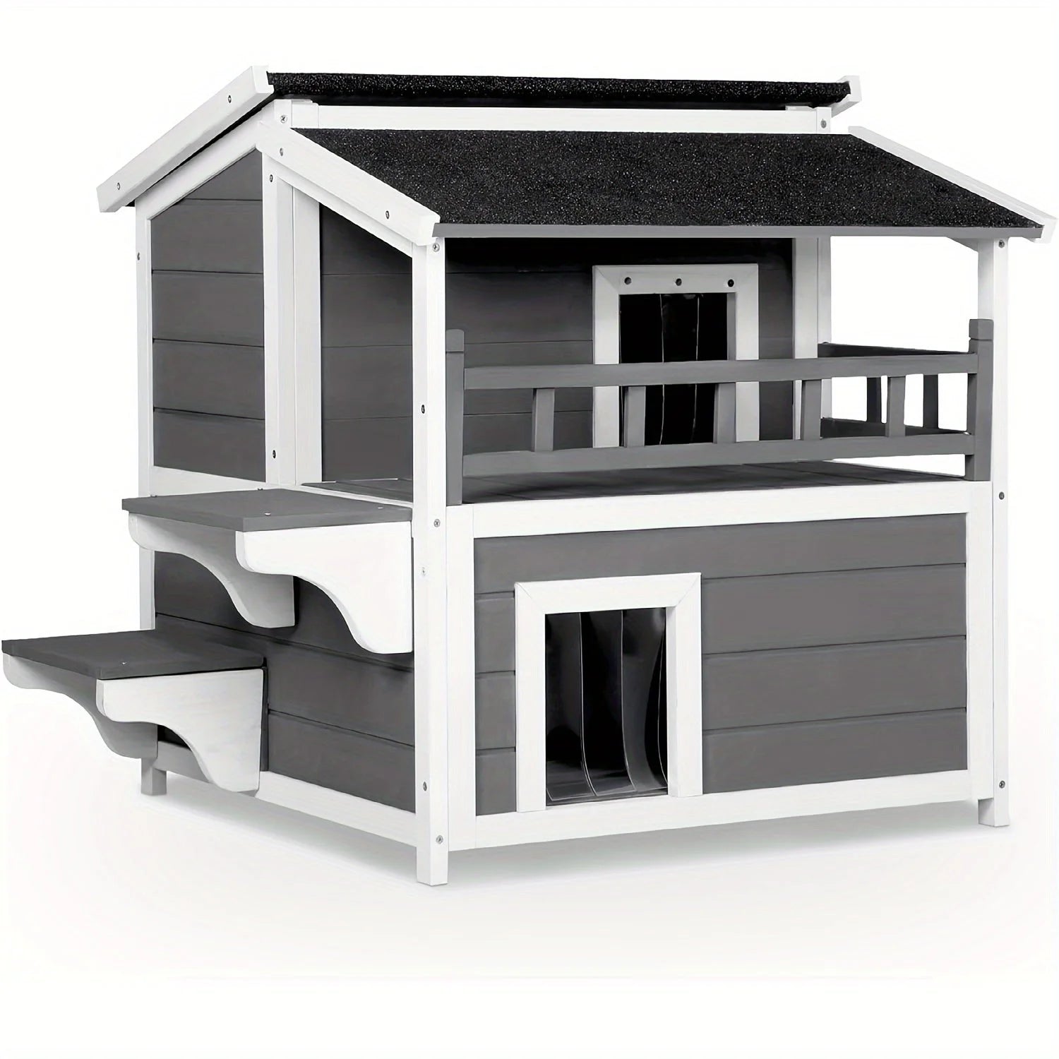 Waterproof outdoor cat house featuring a leisure balcony for cats to relax.