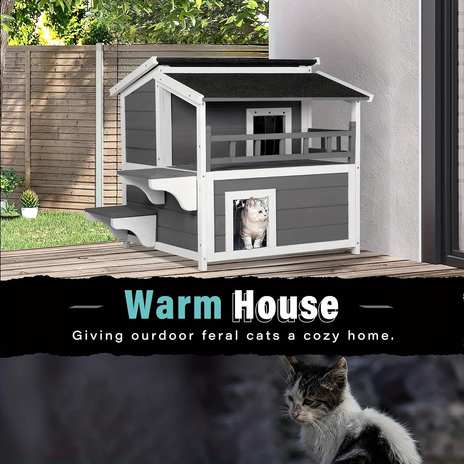 Warm and waterproof outdoor cat house offering a cozy space for feral cats.