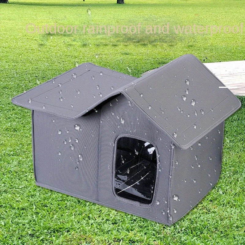 Outdoor waterproof stray cat house with rain droplets on the surface