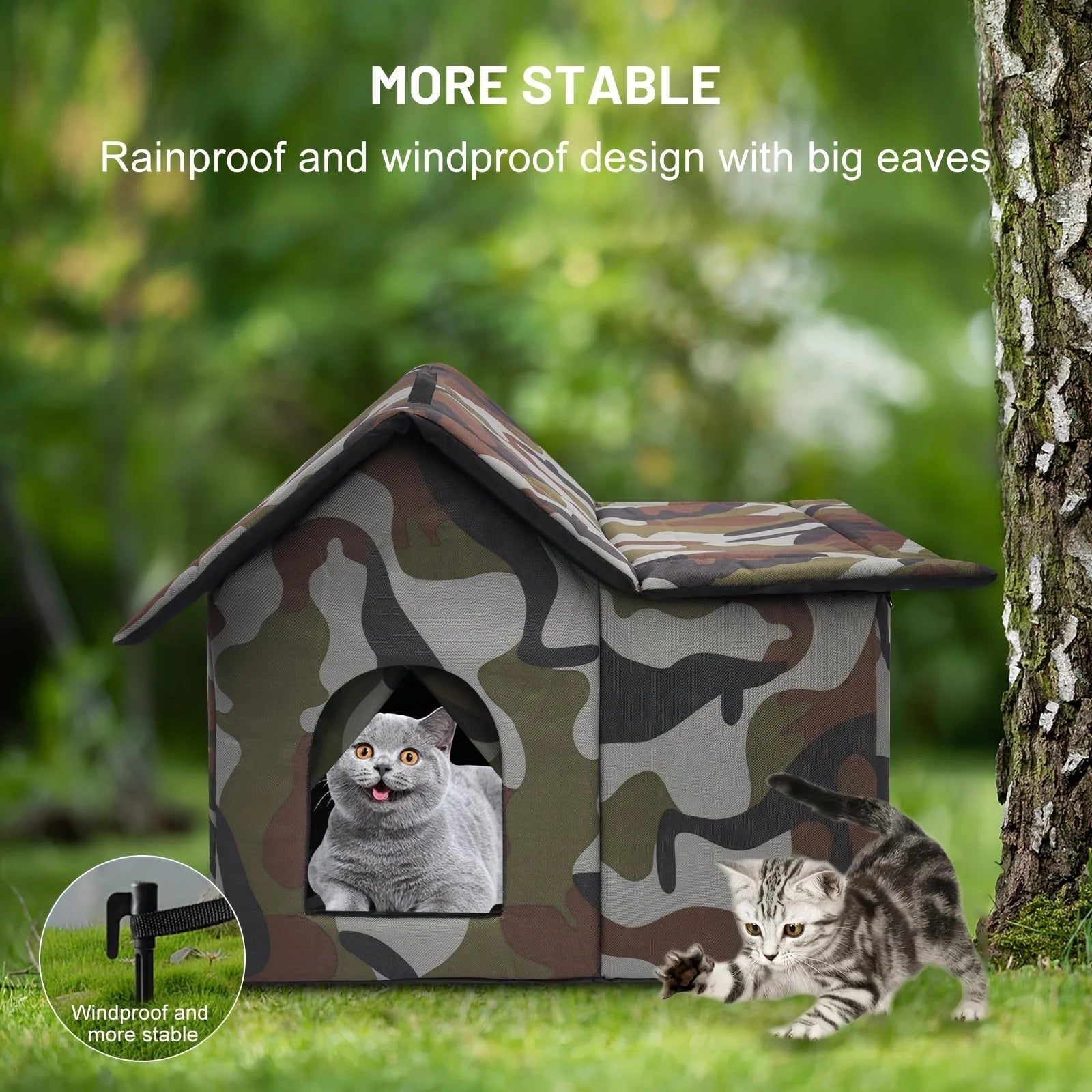 Windproof and rainproof camouflage outdoor cat shelter, stable and secure for winter