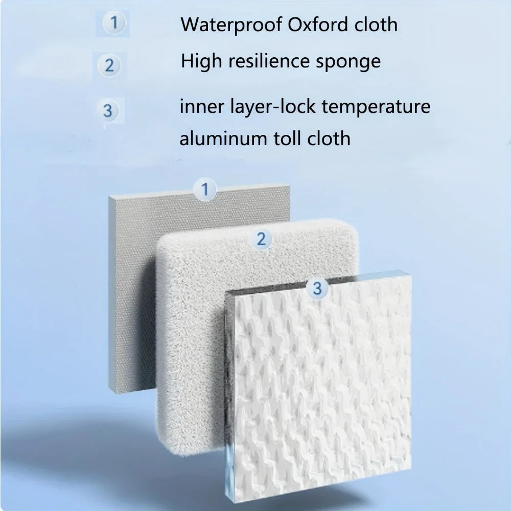 Layered design of winter cat shelter featuring waterproof Oxford cloth, sponge, and thermal aluminum insulation.